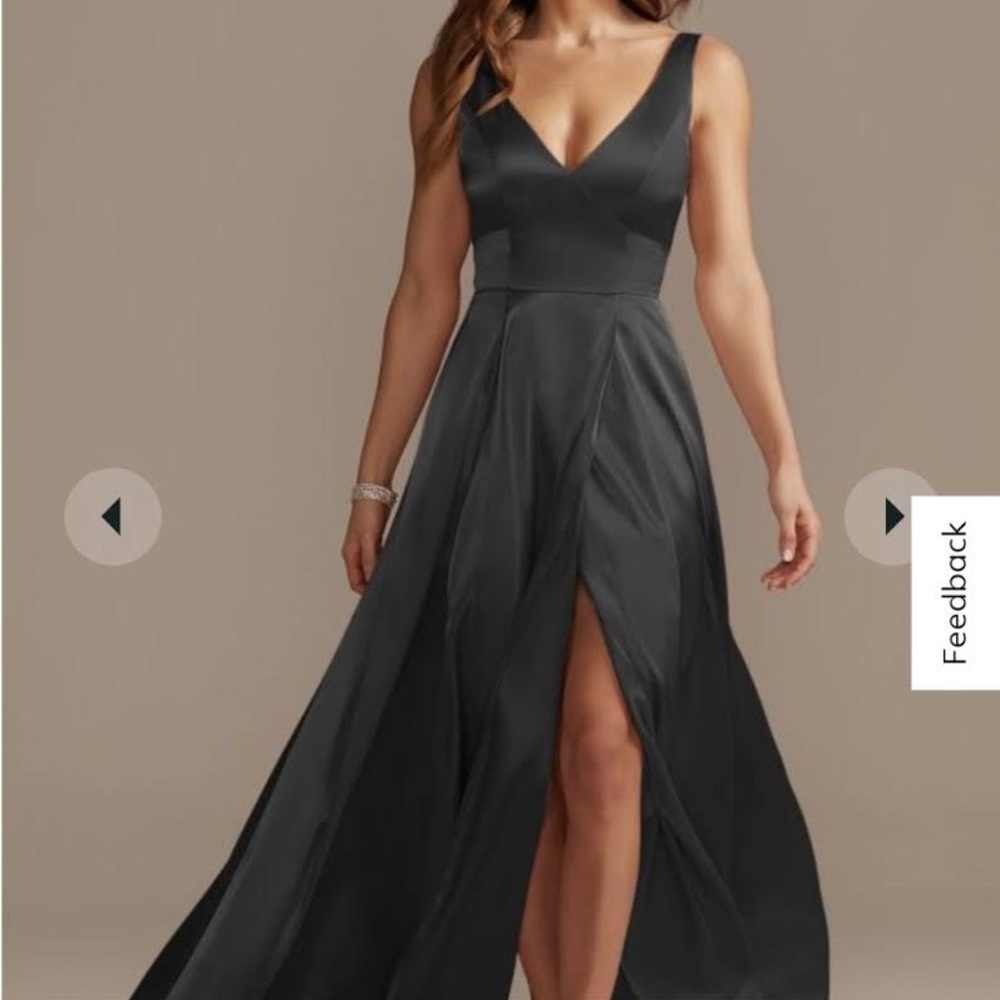 Brand new David’s Bridal CHARMEUSE TANK V-NECK DRESS W/SLIT Galina Black